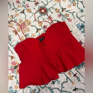 ASOS Vesper Bengaline Petite Frill Hem Red Crop Top